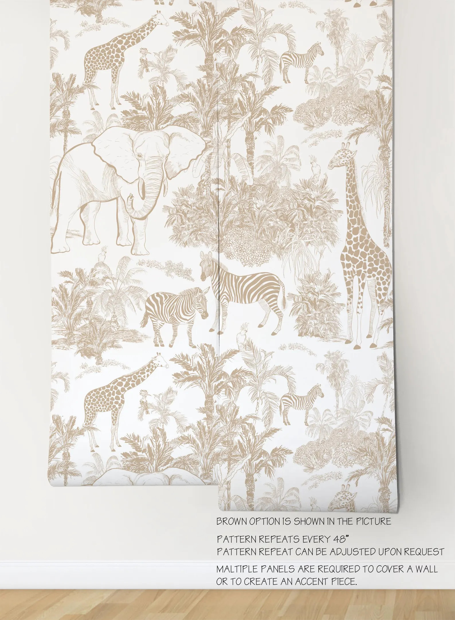 Vintage Safari Animals Self-adhesive Removable Wallpaper, Peel & Stick Fabric Wallpaper for Kid's... | Etsy (US)