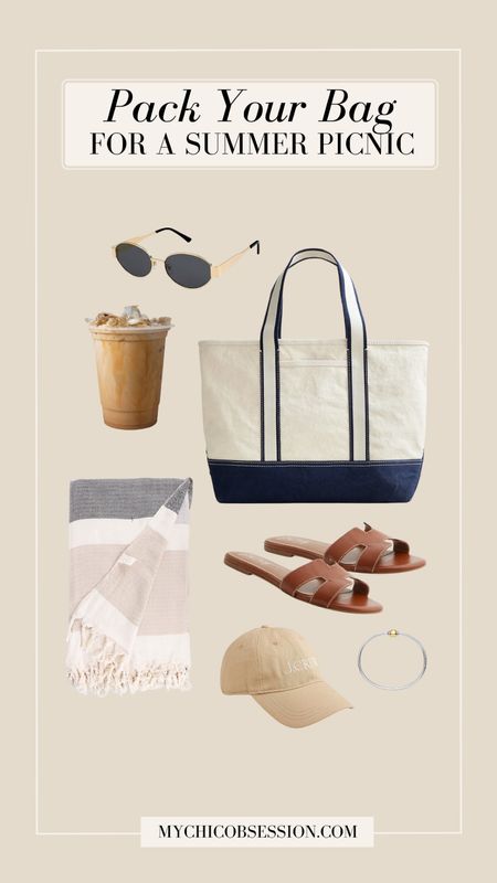 Pack your bags for an East Coast inspired afternoon. Start with a canvas tote, then make sure to add a classic pair of sandals, a large blanket, baseball cap, a Cape Cod inspired bracelet, and sunglasses.

#LTKSeasonal #LTKHome #LTKItBag