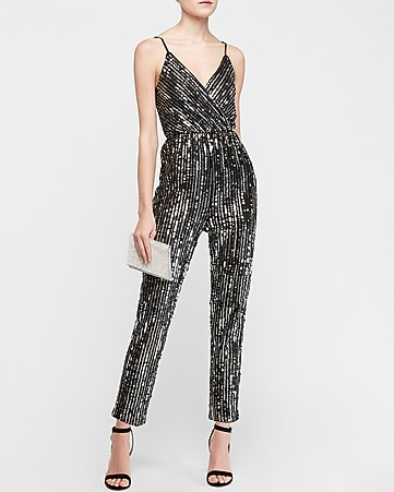 sequin wrap front jumpsuit | Express