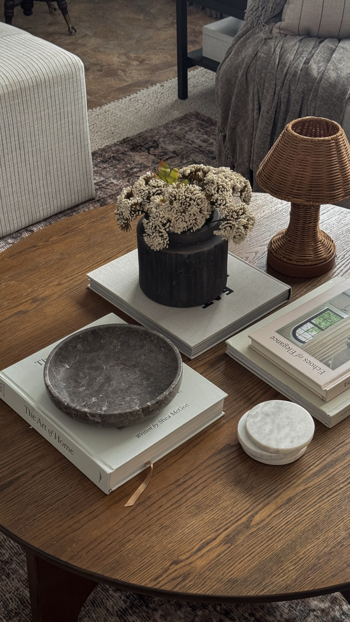 Round coffee table decor, coffee table books, portable table lamp, spring decor, living room decor, coffee table styling

#LTKHome