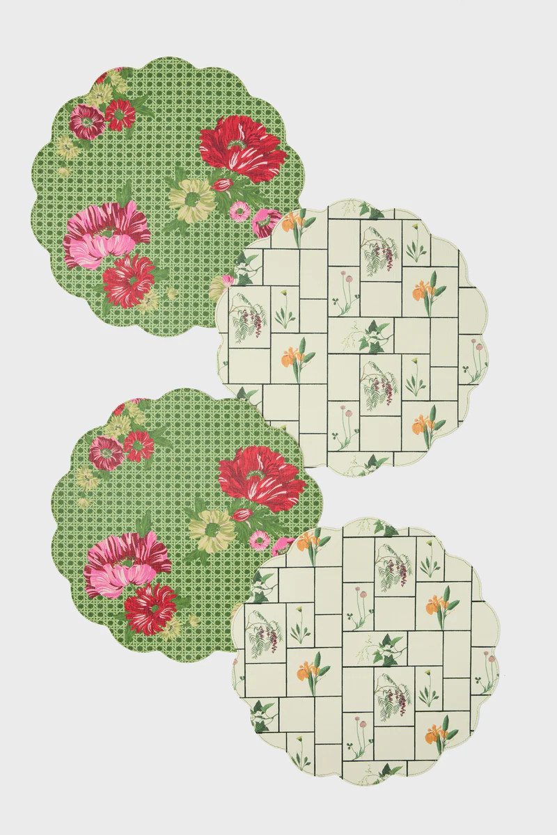 Caned Floral and Fresher Buds Reversible Wipeable Placemats Set of 4 | Tuckernuck (US)