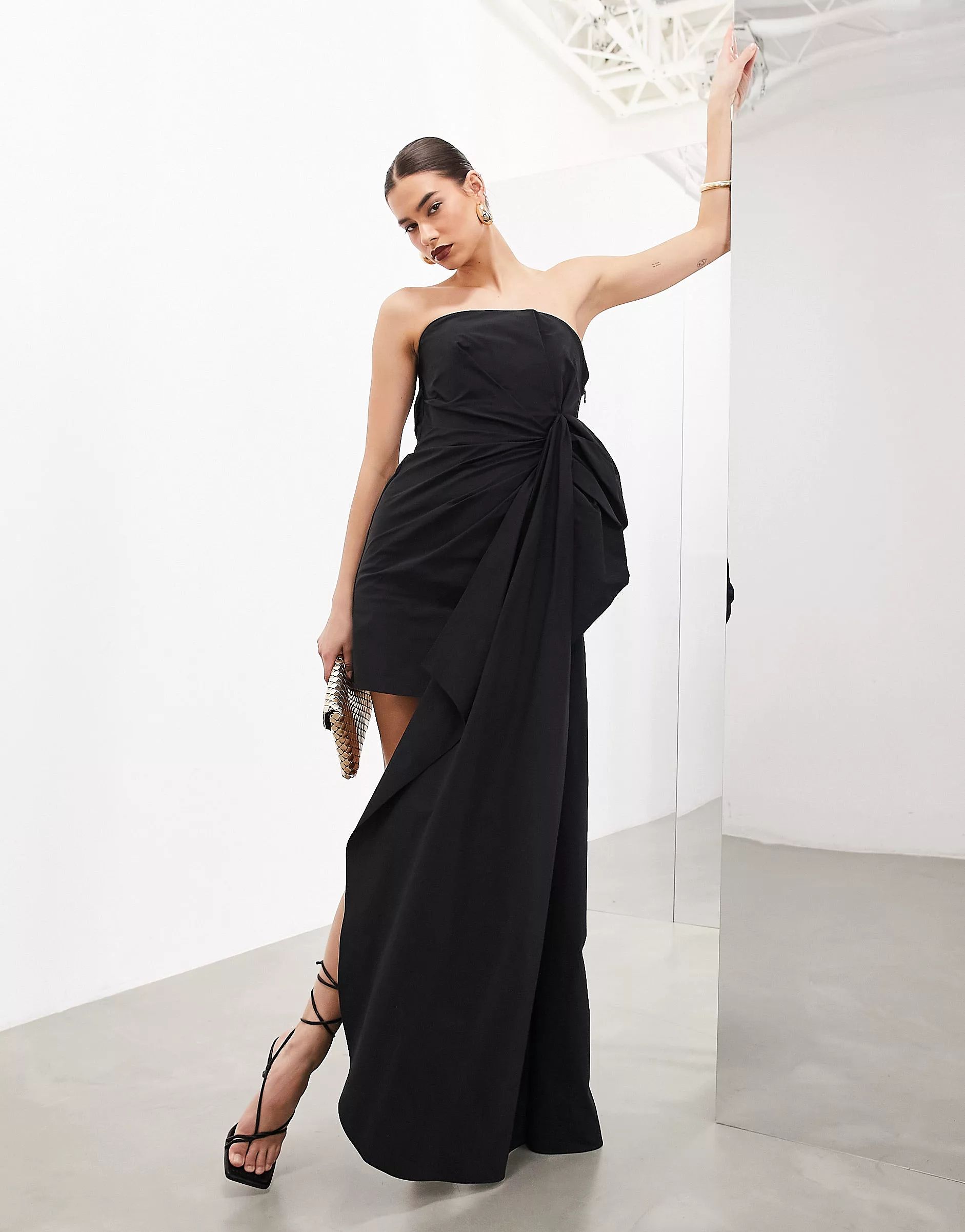 ASOS EDITION memory bow drape train side mini dress in black | ASOS | ASOS (Global)