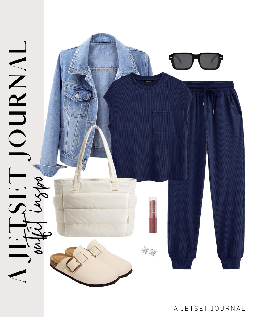 I am so glad I found this matching lounge set that matches a denim jacket. Make sure to pick a tote bag that can carry your essentials, then wear these comfy Project Cloud clogs so you can walk around without hurting your feet. 

 #LTKSeasonal #LTKSaleAlert #LTKTravel