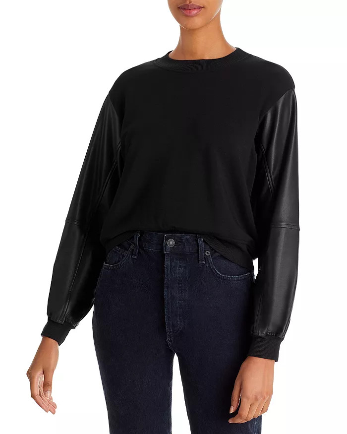 Eva Faux Leather Sleeve Sweatshirt | Bloomingdale's (US)