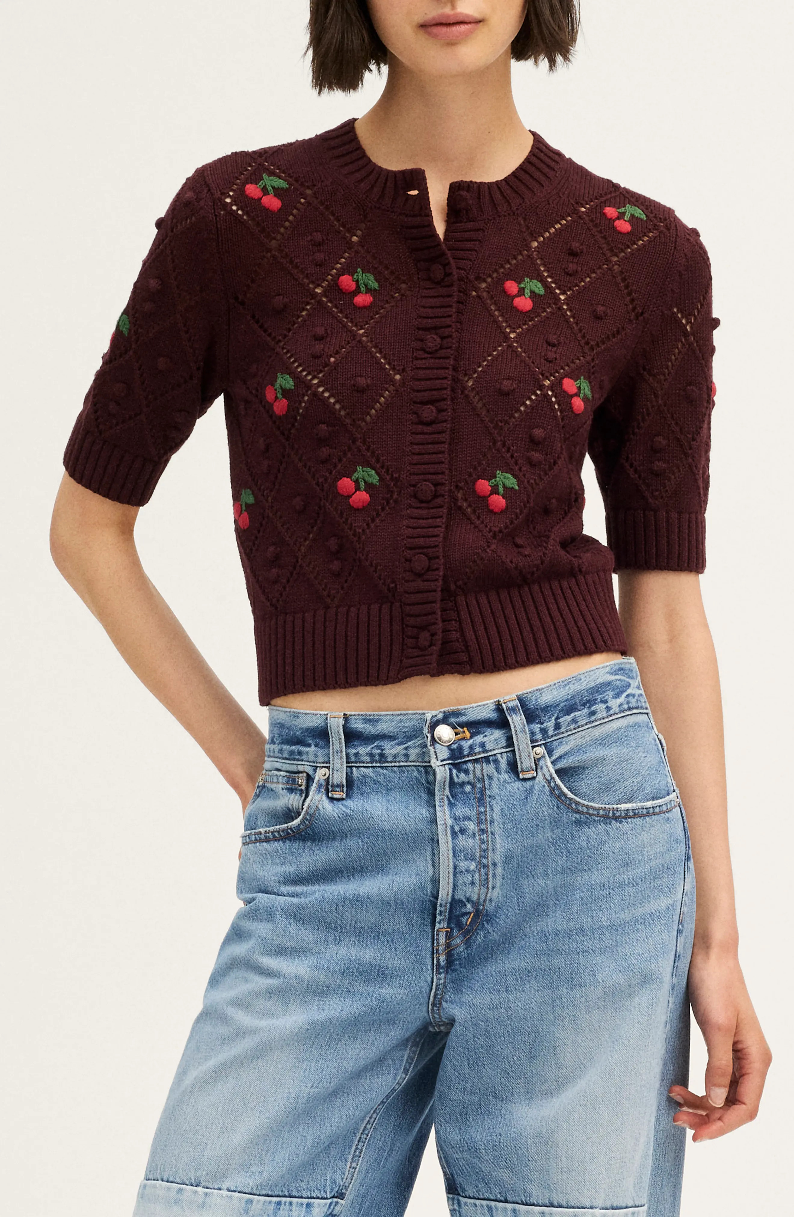 Madewell Embroidered Bauble Cotton Pointelle Stitch Cardigan (Women) | Nordstrom | Nordstrom