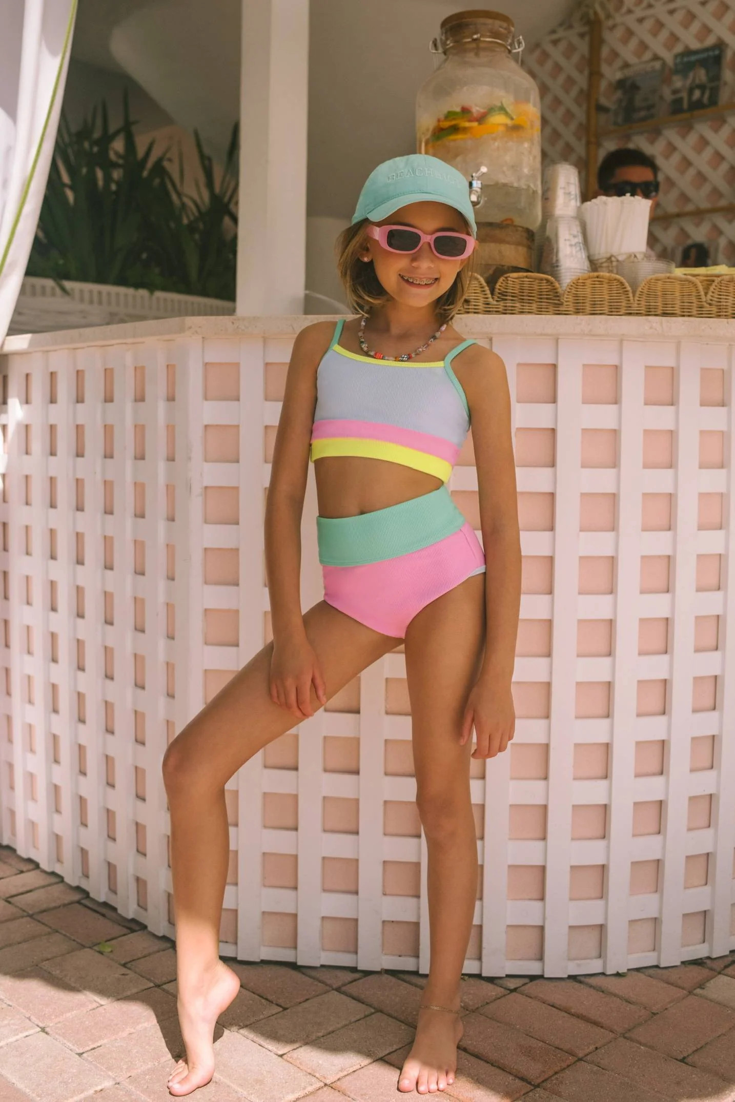 Little Eva & Emmie Set Bubblegum Colorblock | Girls Color Block Ribbed Swim Set | Beach Riot | Beach Riot