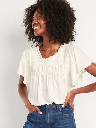 Flutter-Sleeve Smocked Pintucked Swing Blouse for Women | Old Navy (US)