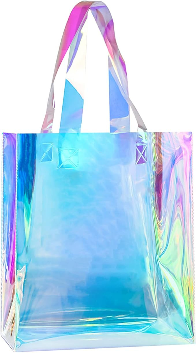 Iridescent Clear Tote Bags, Fashion Holographic Clear Handbag for Beach, Large Transparent Stadiu... | Amazon (US)