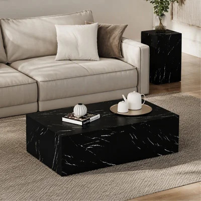 Coffee Table – Black Marble Texture MDF – 39.3"x21.7"x11.8" – Luxurious Design | Wayfair North America