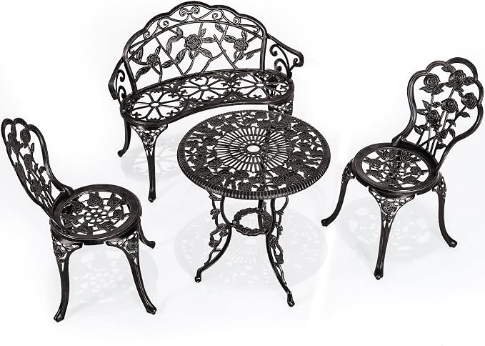 Sundale Outdoor Bistro Set of 4, Cast Aluminum Patio Conversation Set with Umbrella Hole for Balc... | Amazon (US)