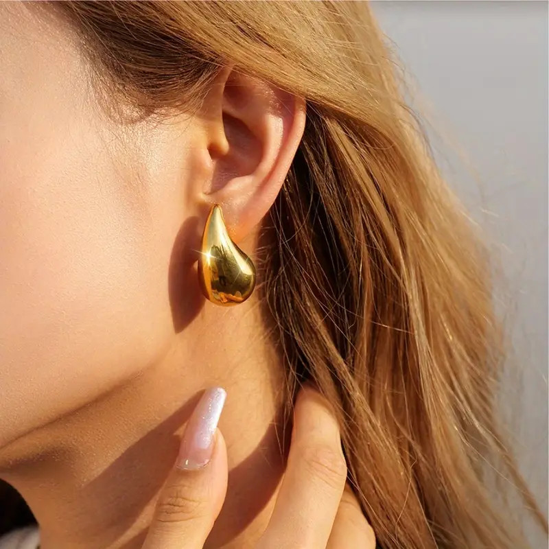 Stud Earrings Golden Water Drop Design Copper Earrings Retro - Temu Canada | Temu Affiliate Program