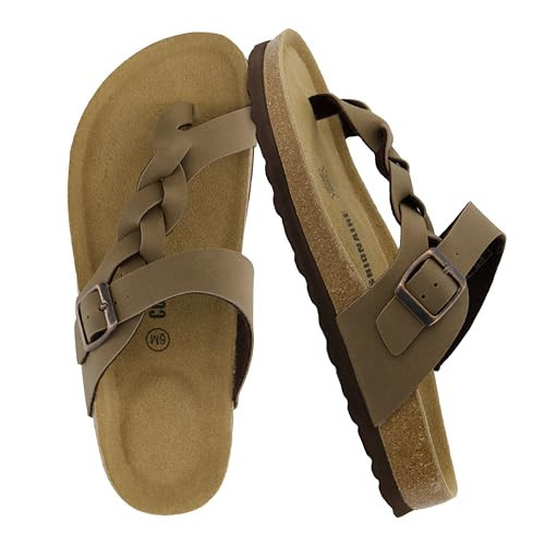 CUSHIONAIRE Libby Women's Braided Cork Sandals with Arch Support and Adjustable Strap – Comfortable Women’s Sandals, BROWN 6.5 | Amazon (US)