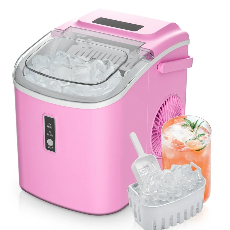 EUHOMY Countertop Ice Maker 26 lbs/Day Portable Self-Cleaning, 9 Bullet Ice in 6 Min, Pink | Walmart (US)