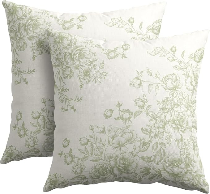 Kawani Green Chinoiserie Throw Pillow Covers 18x18 Inches Set of 2, Asian Vintage Style Floral Sq... | Amazon (US)