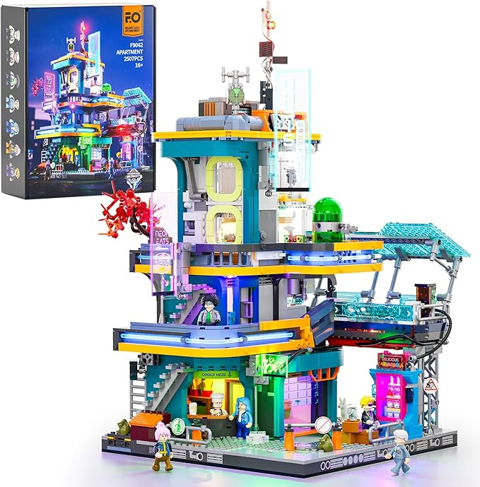 FUNWHOLE Cyberpunk Mansion Lighting Building-Bricks Set - 2524 Pcs Future City Modular Buildings ... | Amazon (US)