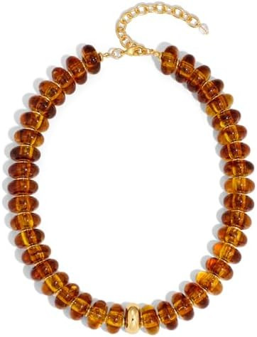 Amazon.com: HolidayQbee Beaded Necklace for Women Chunky Beaded Choker Necklace Boho Oval Amber B... | Amazon (US)
