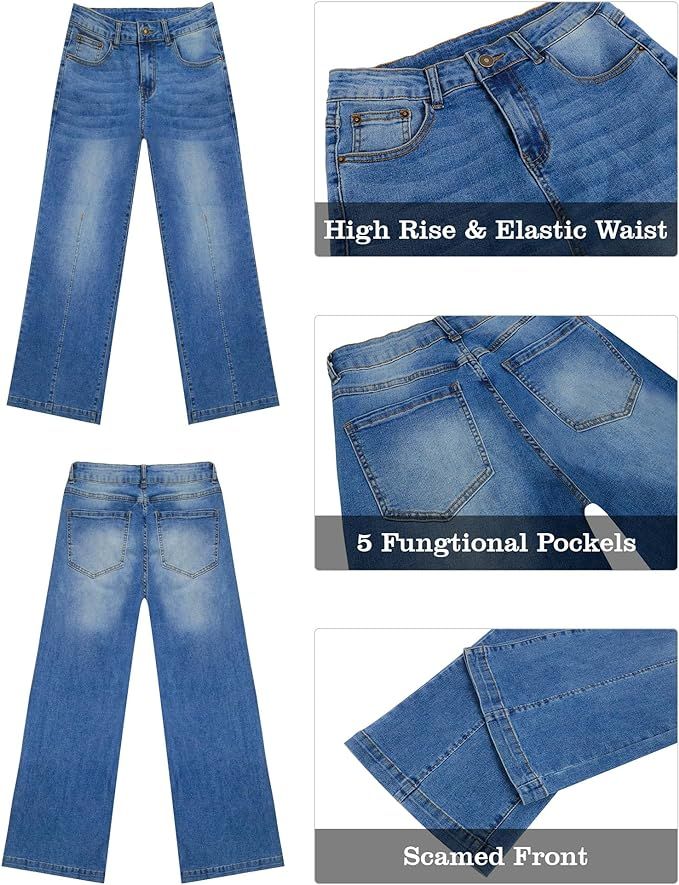 Wide Leg Jeans for Women - High Waisted Baggy Jeans Stretch Loose Denim Pants | Amazon (US)