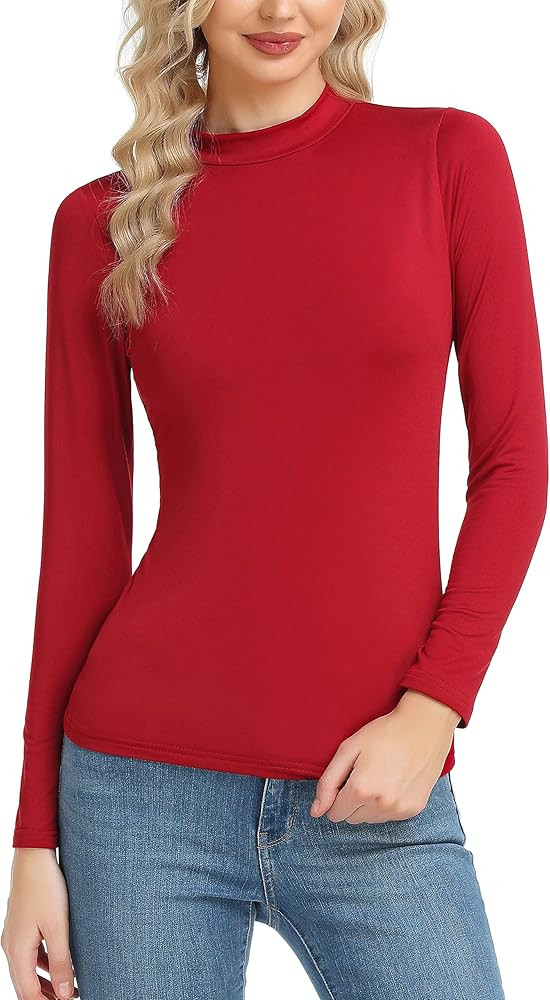 Women's Basic Long Sleeve Thermal Top Lightweight Mock Neck Shirts Slim Fit Layer Soft Top | Amazon (US)
