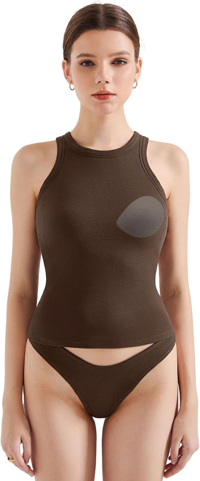 SUUKSESS Women Padded Cotton Ribbed Tank Tops High Neck Racerback Basic Tops | Amazon (US)