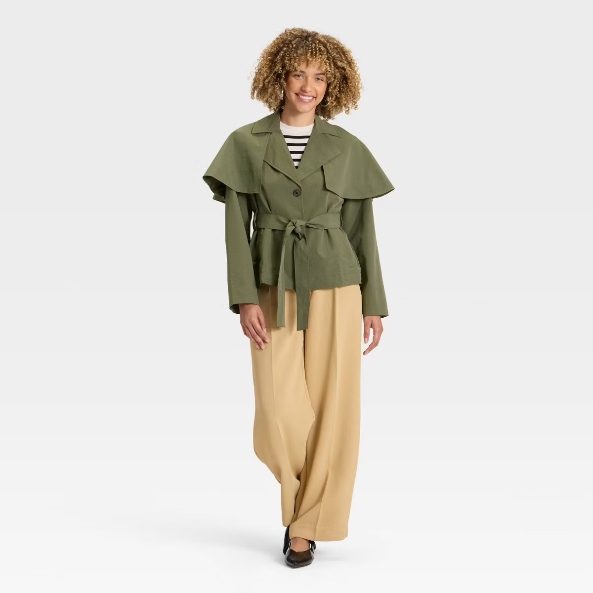 Women's Short Cape Trench - A New Day™ Olive S | Target