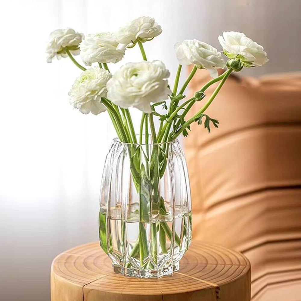 Flower Vase，Glass Vase，7.8 inch，GIDARY Thickened Clear Ribbed Glass Vase for Bookshelf,Dinn... | Amazon (US)