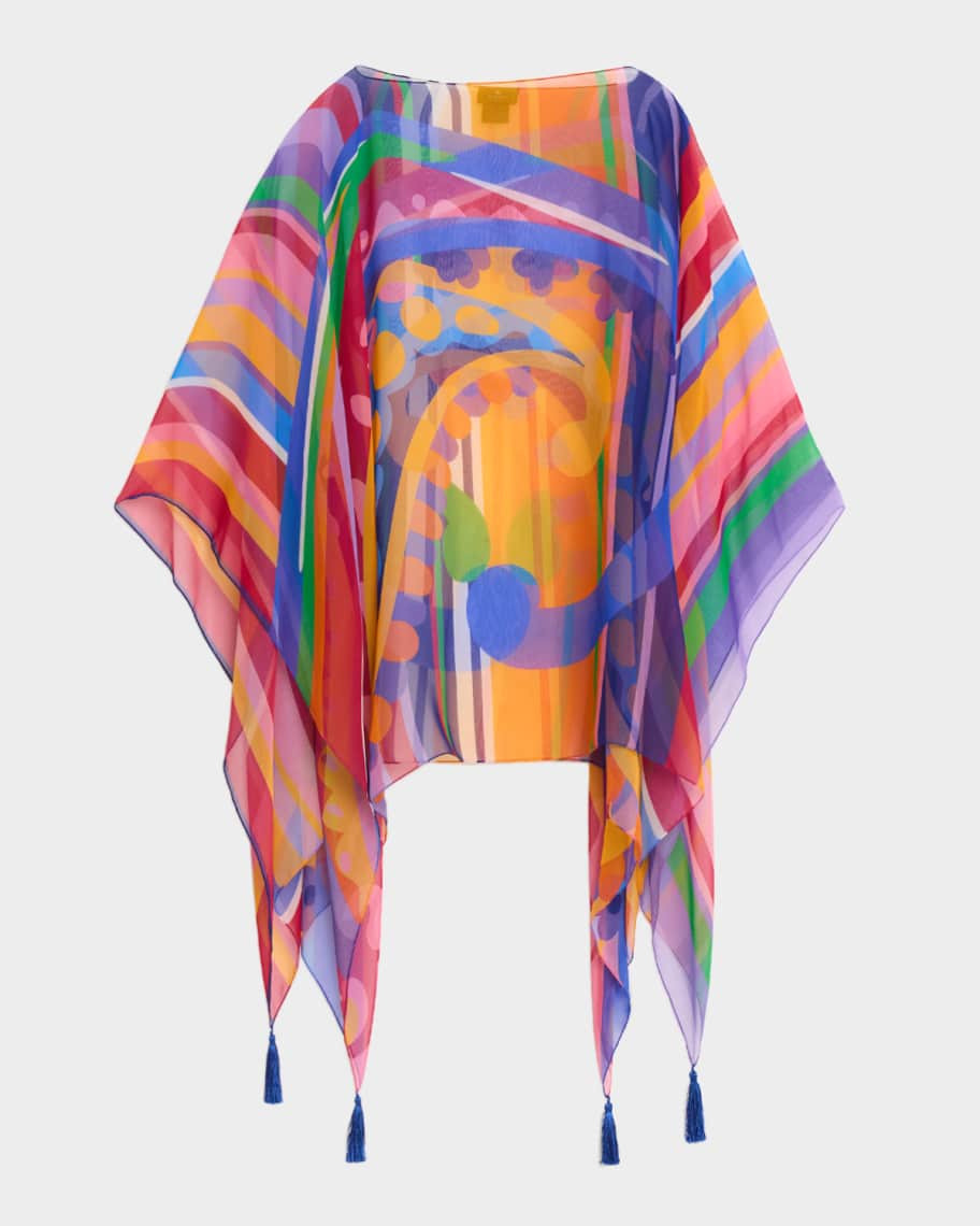 Etro Paisley Striped Silk Chiffon Poncho Top | Neiman Marcus