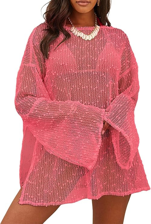 Lilosy Sexy Crochet Sheer Kaftan Caftan Beach Dress Bathing Suit Swim Coverup One Piece | Amazon (US)