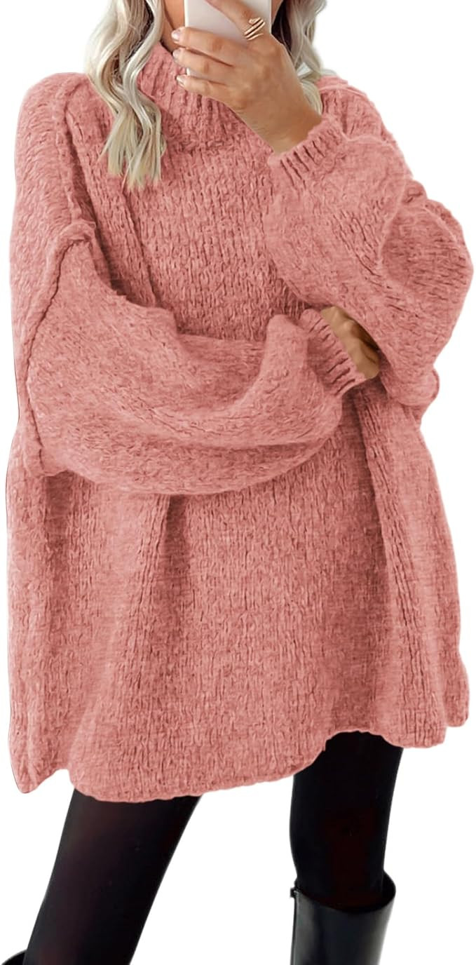 BTFBM Women's Mock Neck Cable Knit Sweater | Long Sleeve Oversized Pullover for Fall Winter | Amazon (US)