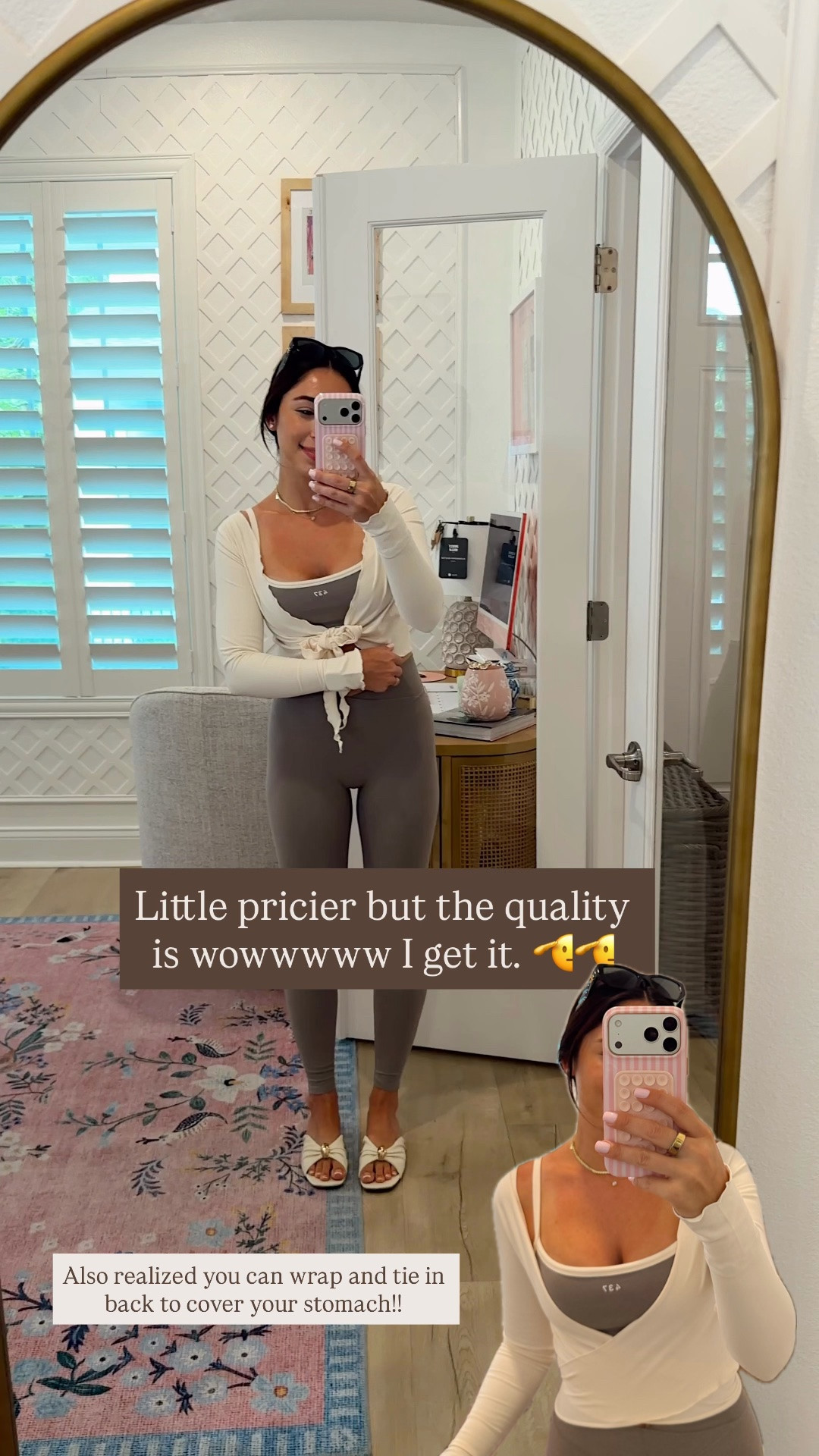 Soooooo IT GIRL!! 437 set. Truly impressed. A little thicker and smoothing. I’m wearing small in top and bottom. Almost sized up and so glad I didn’t!  I would size up in the wrap top to get a little more length. Wearing small in video. It’s beyond flattering. The cut is so worth it!! Clay color is everything!!! 437 @437 // cute sets // Pilates outfit // mom outfit // everyday outfits

#LTKfitnessgoals #LTKmorningroutine #LTKootd