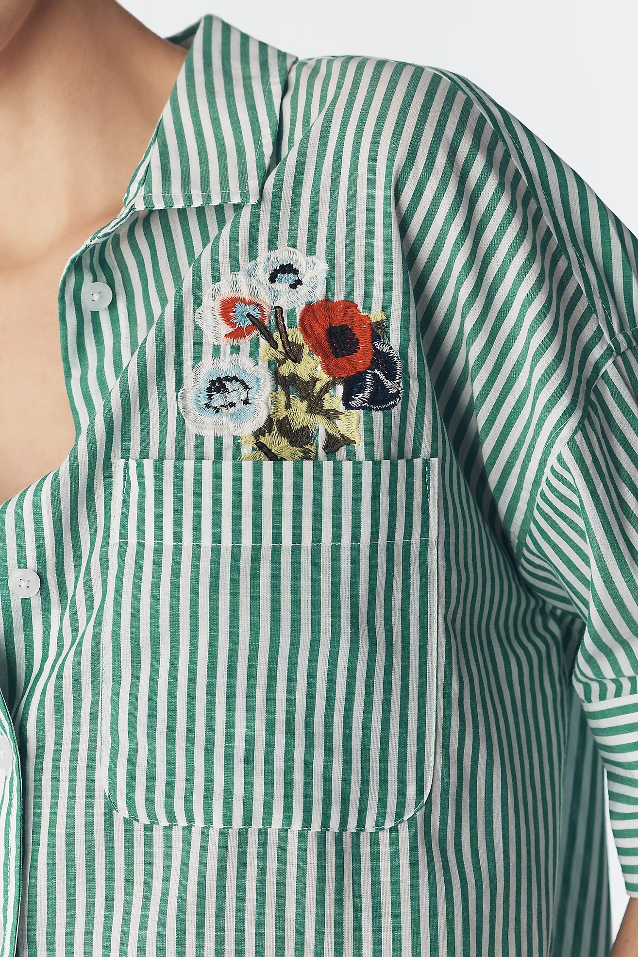 Mabel Boxy Oxford Embroidered Shirt by Maeve | Anthropologie (US)
