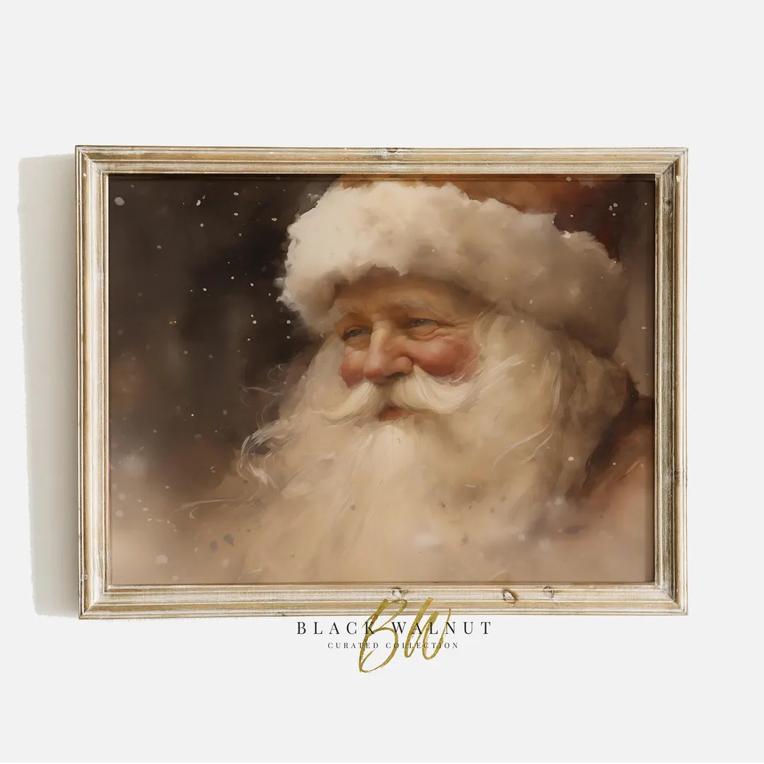 Vintage Santa Print, Neutral Christmas Wall Art, Printable Santa Claus Portrait Painting, Rustic ... | Etsy (US)