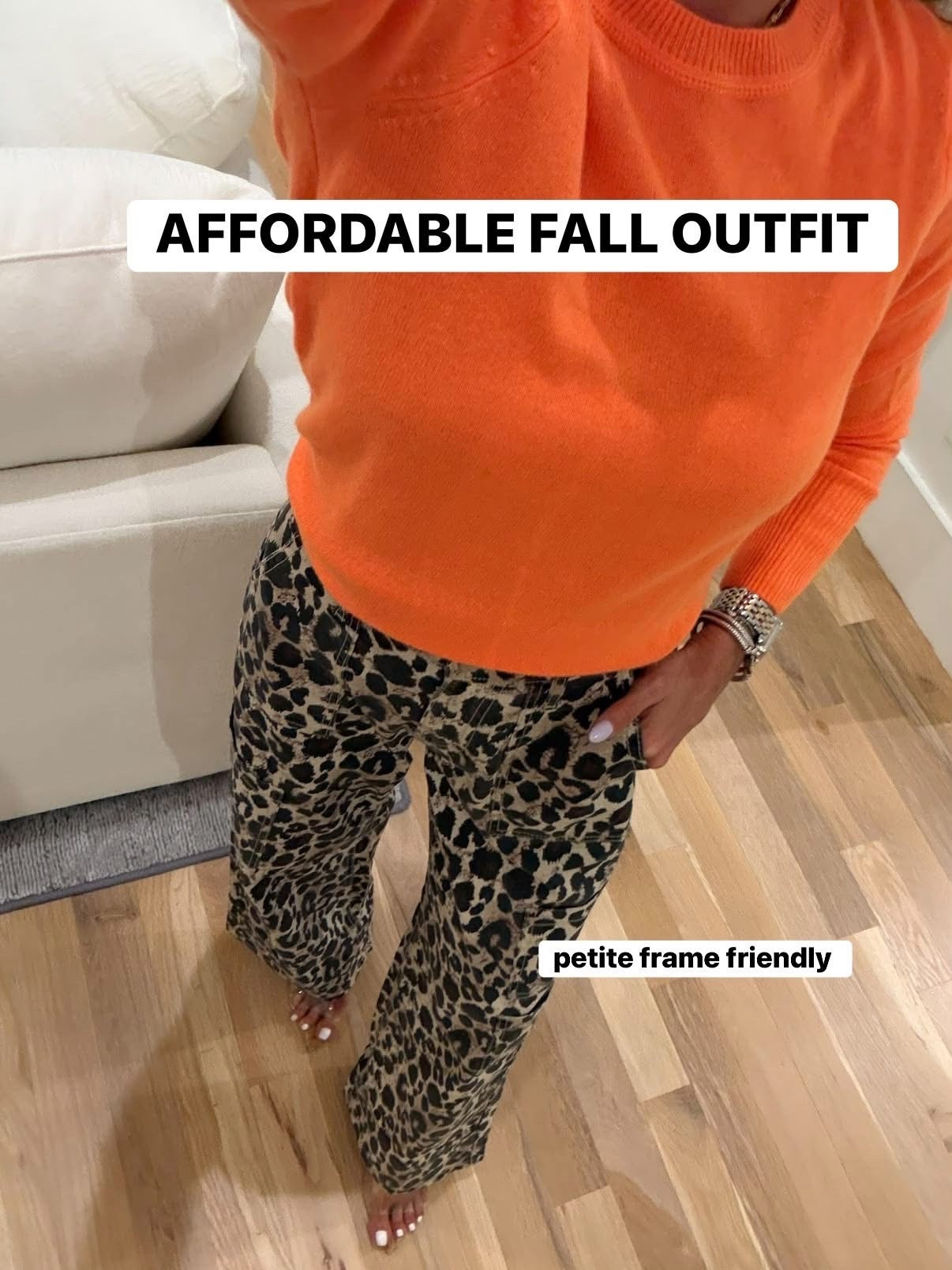 $17 leopard cargo pants and affordable cashmere sweater xxs or xs fall outfit