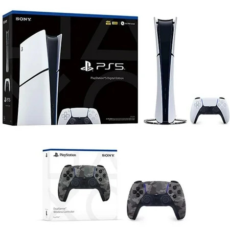 PlayStation 5 Digital Slim Console + PlayStation 5 DualSense Wireless Controller Gray Camouflage | Walmart (US)