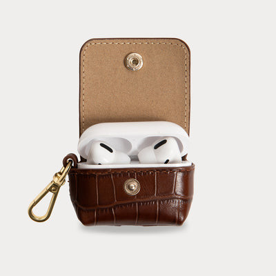 Avery AirPod Clip-On Pouch - Brown Croc/Gold _ / AirPods Pro 3 | Bandolier