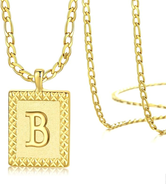 Gold Initial Necklaces for Women Men Boy Square Letter Necklaces 26 Capital A-Z Stainless Steel L... | Amazon (US)