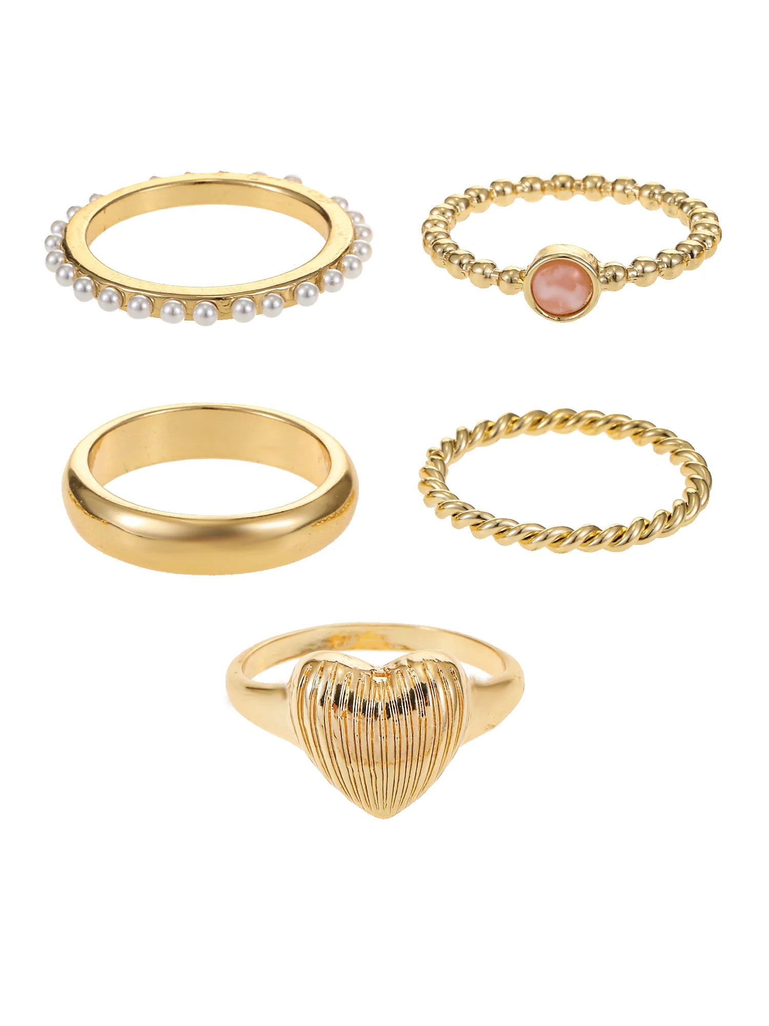 Time and Tru Goldtone Heart Motif Ring Set, 5 Pieces | Walmart (US)