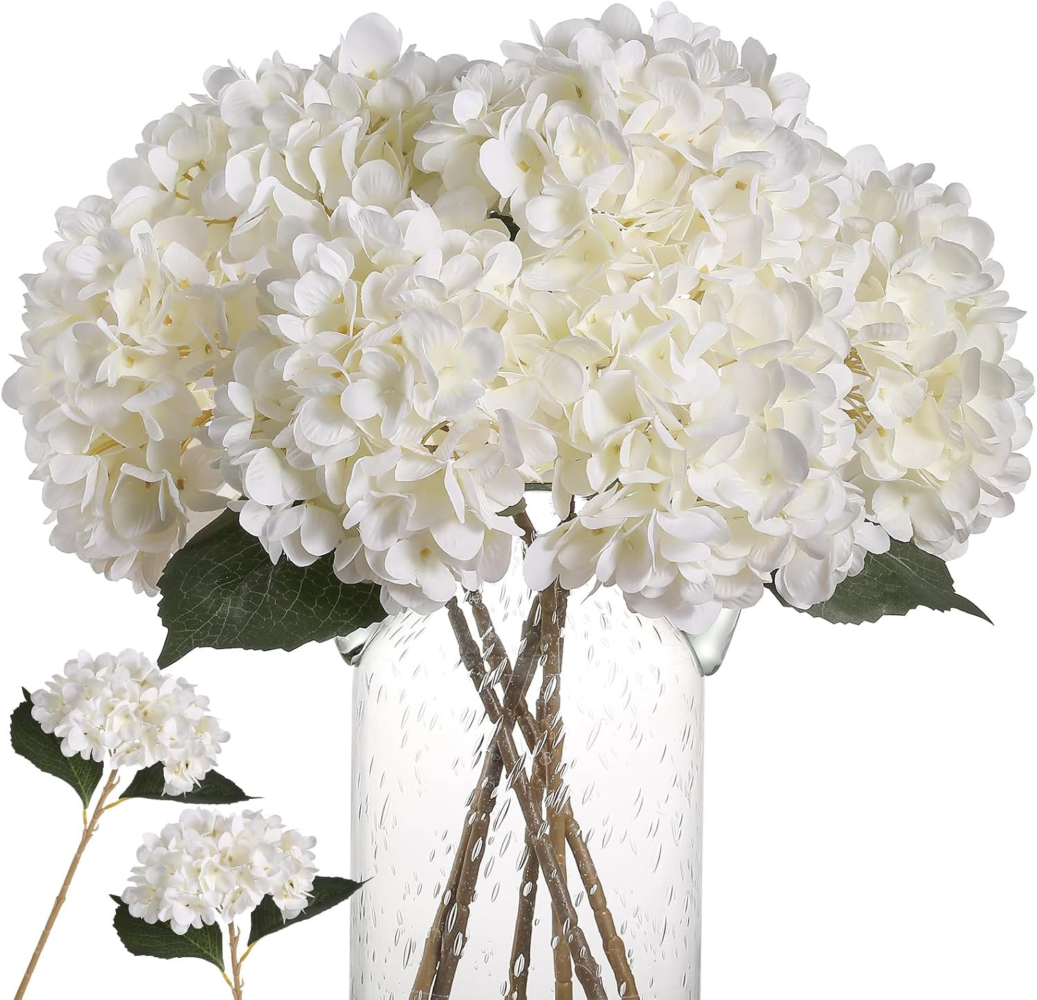 Kisflower 6Pcs Silk Hydrangea Artificial Flowers Realistic Hydrangea Flowers Bouquet for Wedding Party Office Home Decor (White) | Amazon (UK)