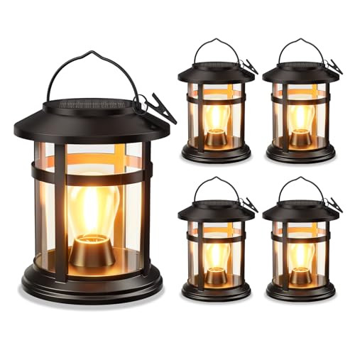 Solar Lantern Outdoor Waterproof, 4 Pack Bright Hanging Solar Lights for Outside Decorative, Upgraded Solar Powered Lanterns LED Lighting for Garden Patio Porch Decor Gifts (Warm Light) | Amazon (US)