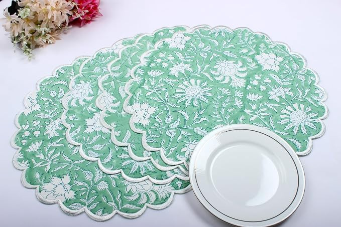 Ridhi Bo-ho Round Place Mat Double Layer Floral Cotton Washable Placemats 15" Round Embroidery Bl... | Amazon (US)