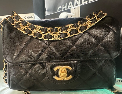 New 25P CHANEL Black Caviar Mini Rectangular Chain Top Handl Small Flap Bag Gold | eBay US