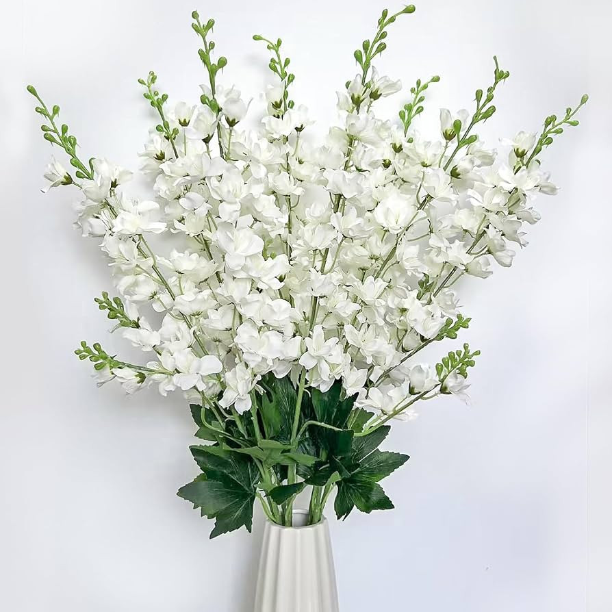 8 pcs White Delphinium Artificial Flowers, 34.25''Artificial Snapdragon Flowers Tall Fake Flowers... | Amazon (US)