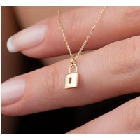 Gold Lock Necklace, 14K Solid Pendant Gift For Her, Friendship Charm, Minimalist, Christmas | Etsy (US)