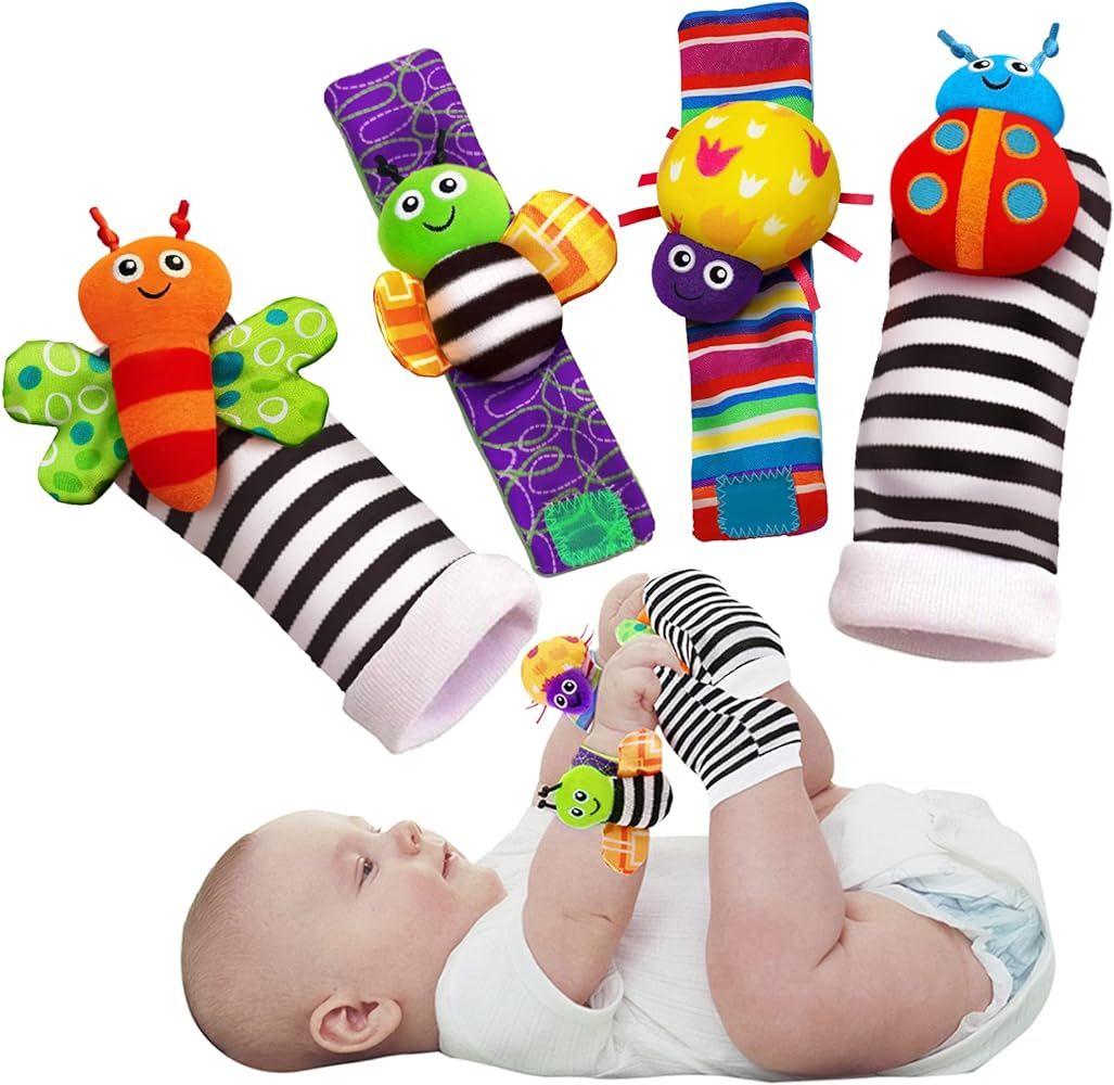 Blige SMTF Cute Animal Soft Baby Socks Toys Wrist Rattles and Foot Finders for Fun Butterflies and L | Amazon (US)