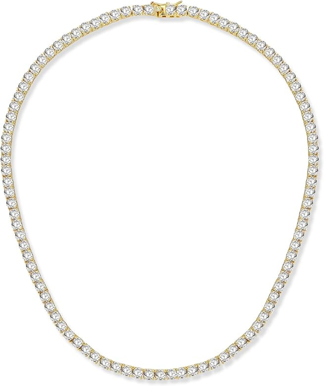 Gemsme 4.0mm CZ Tennis Necklace, 18K White/Yellow Gold Plated 4.0mm Round Cubic Zirconia Classic ... | Amazon (US)