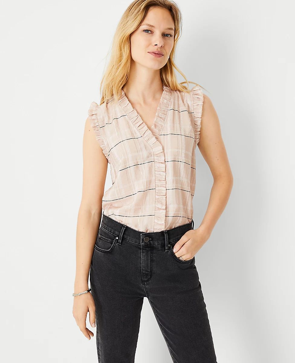 Checked Ruffle Front Shell | Ann Taylor (US)