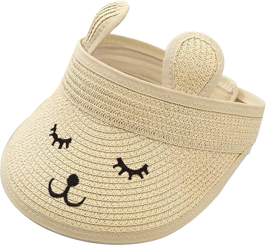 Baby Roll-up Straw Visor Hat Sun Hat, Kid Toddler Wide Brim Cute Bunny Ponytail Summer Beach Sun Hat | Amazon (US)