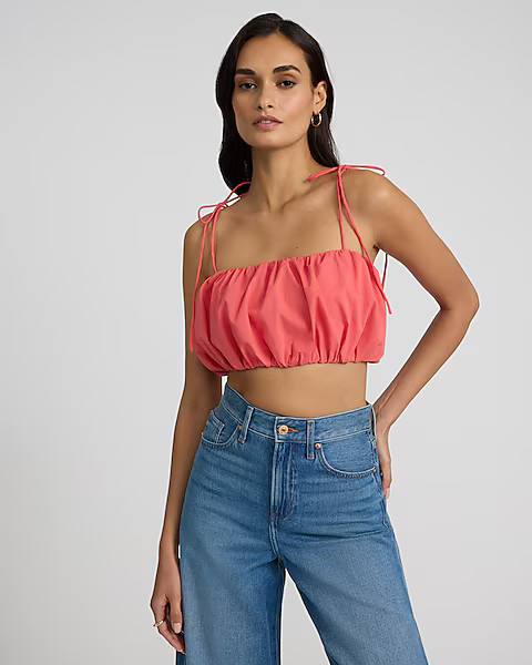 Tie Strap Cropped Bubble Cami | Express
