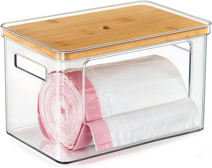 Hudgan Stackable Storage with Bamboo Top for Laundry Room Organization, Extra Large Trash Bag/Gar... | Amazon (US)