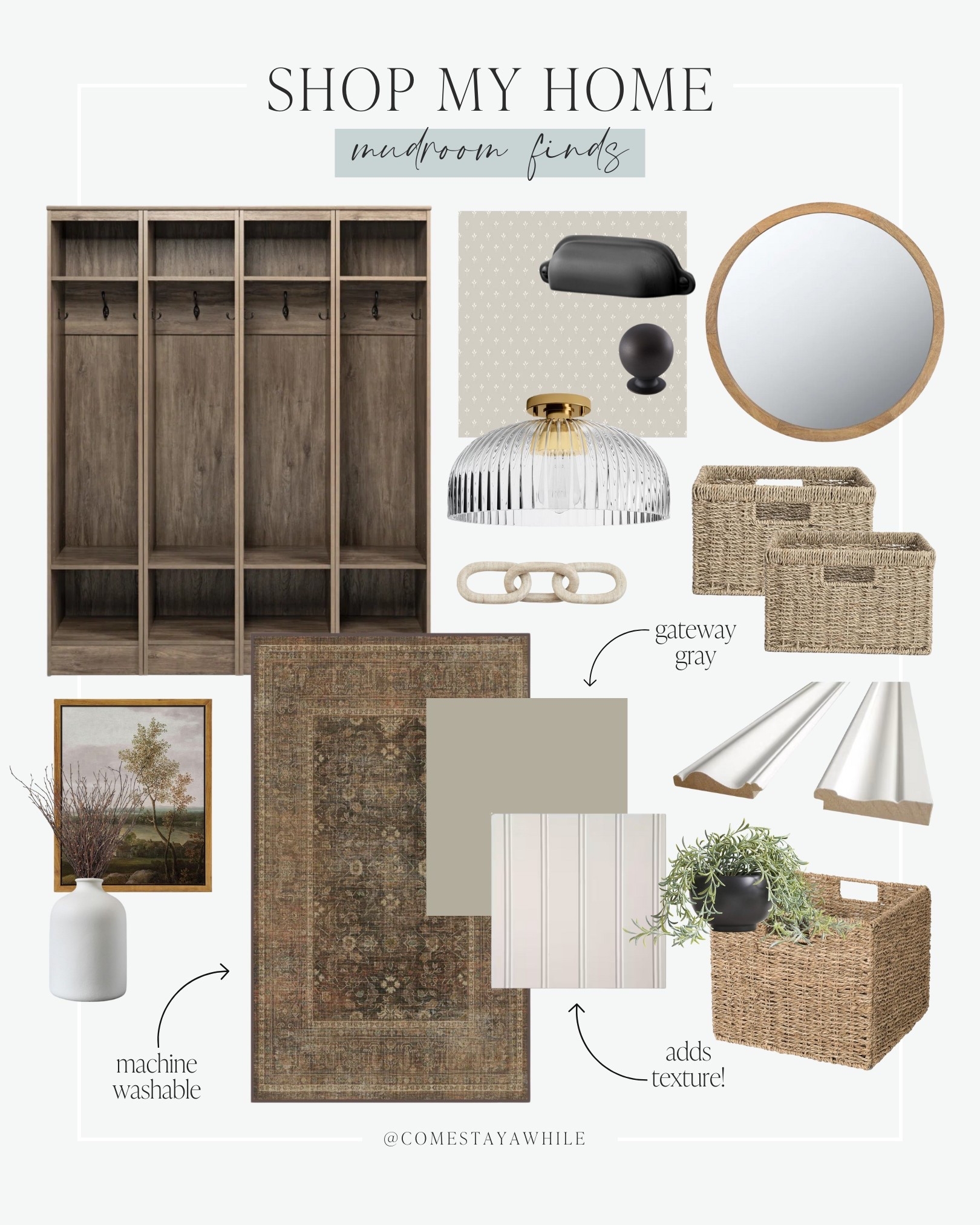 Our mudroom is officially DONE and I linked all the pieces for you guys! This little entryway has been a long time coming, and now it finally feels like it fits the rest of our home. So happy with how it all came together!

Amanda Vernaci | come stay awhile | Entryway | Mudroom Lockers | Laundry Space | Wallpaper | DIY Touches | Home Projects

#LTKHome #LTKSaleAlert #LTKStyleTip