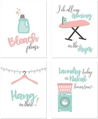 Laundry Room Prints - Set of 4 (8 inches x 10 inches) Funny Wall Decor Photos | Amazon (US)